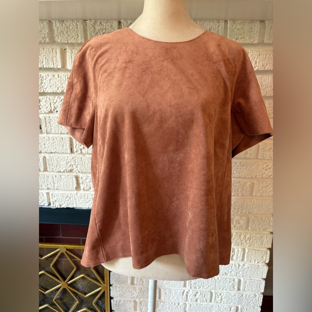 BCBGMaxAzria Short Sleeve Suede-Look Top